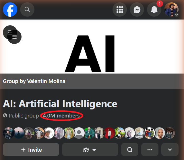 The AI: Artificial Intelligence Facebook group, a public group with 4.0M members, created by Valentin Molina