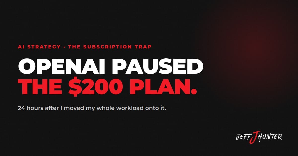 OpenAI paused new $200 Pro subscriptions, 24 hours after Jeff J Hunter moved his daily AI workload to ChatGPT