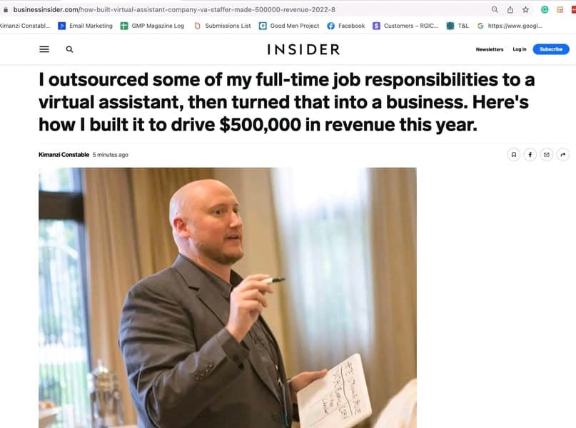 Business Insider article: how Jeff J Hunter built VA Staffer to $500K+ in revenue