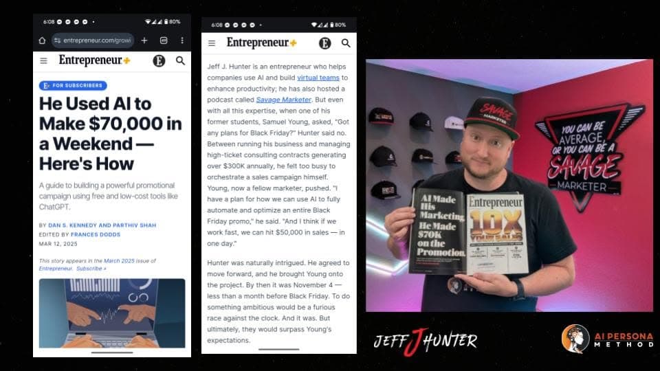 Jeff J Hunter featured in Entrepreneur: He Used AI to Make $70,000 in a Weekend