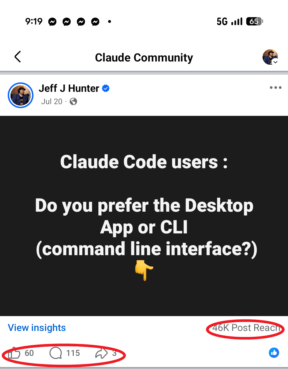 Claude Code question post reaching 46K people in the Claude Community