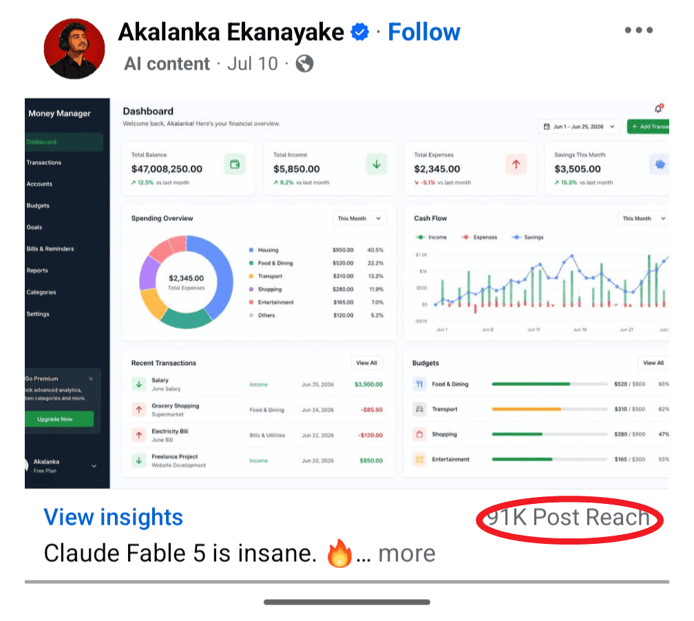 A member's post about Claude Fable 5 reaching 91K people in the Claude Community